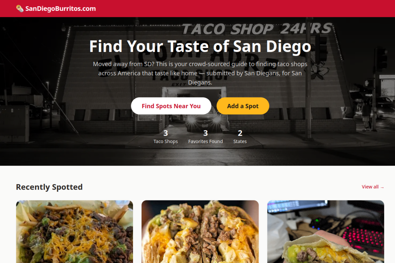 SanDiegoBurritos.com homepage screenshot